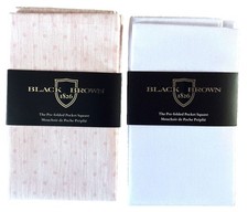 2-PK BLACK BROWN 1826 Pre-Folded Pocket Squares Pink with Dots and White, Cotton