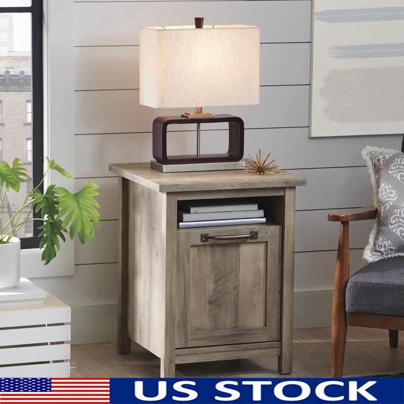 Modern Farmhouse Side Table with USB Charging and Hidden Storage Drawer  