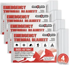 SecuCaptain Survival Emergency Thermal Blankets: Extra Large 4 Pack, Sliver 