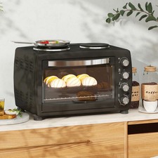 36L Countertop Toaster Oven Unit 2Hot Plates Grill Roast Bake Rack Baking Tray