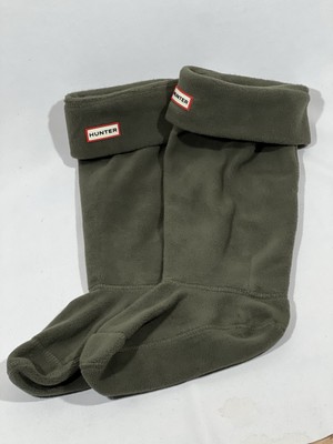 Hunter Welly Boot Socks Large Female (8-10) Male (7-9) Unisex Olive Green Fleece