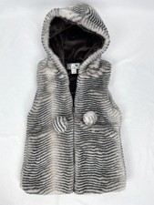 Widgeon Vest Girl MEDIUM Faux Fur Pom Pom Hood Full Zip