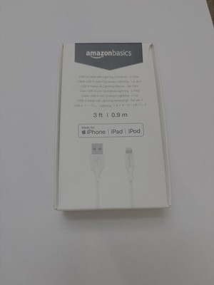 2 pack Amazon Basics MFi Certified USB-A Lightning Charger Cable 3 ft White 