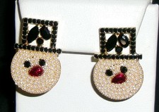 Christmas Snowman Earrings-Rhinestones Faux Pearls-New