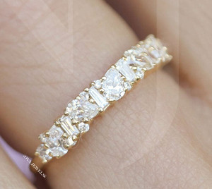 Authentic 0.49 CT Pear Cut Half Eternity Moissanite Wedding Band 14K Yellow Gold Plated