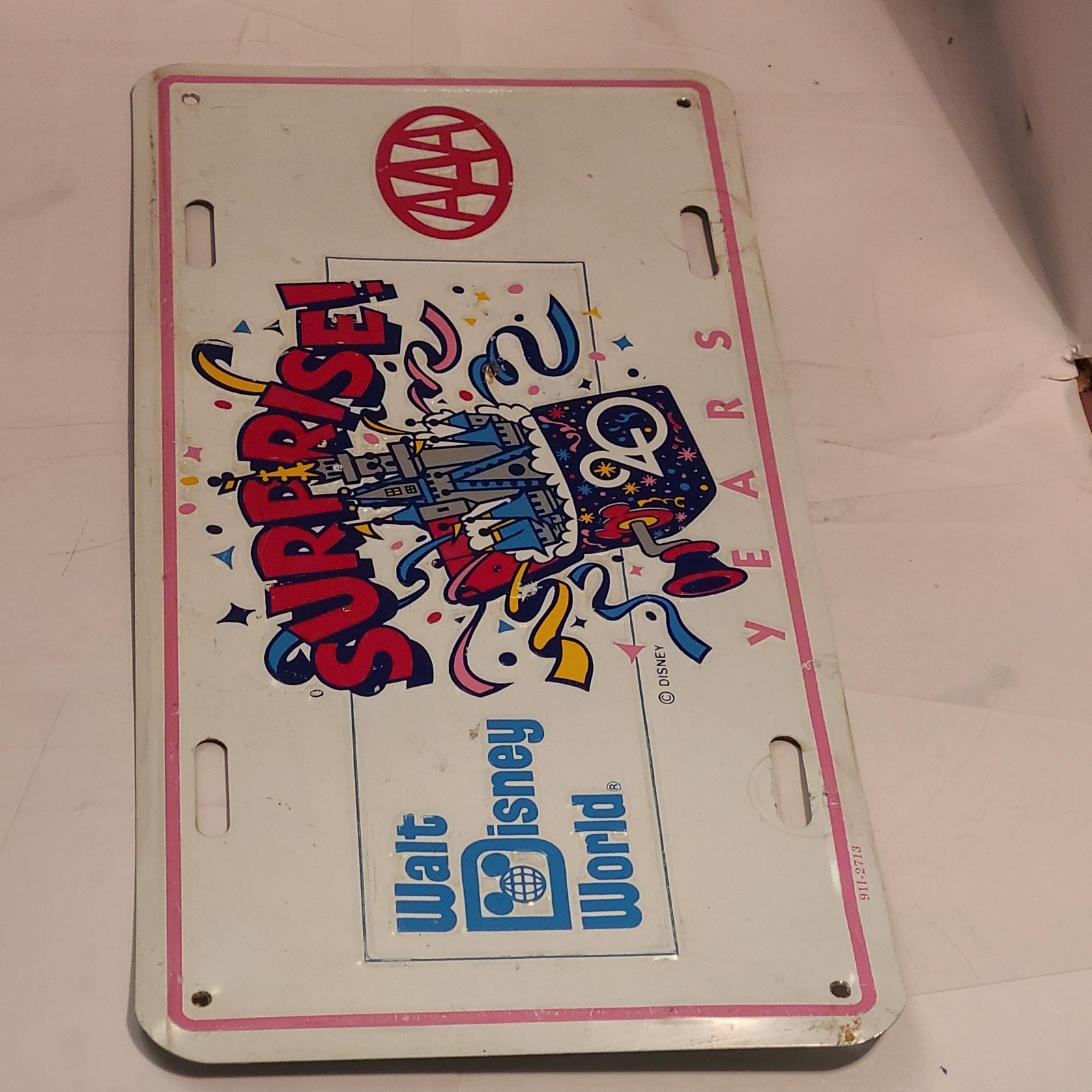 Walt Disney World 20th Anniversary AAA Surprise Celebration License Plate Used