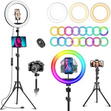 10.3" Selfie Ring Light with 73" Tripod Stand Phone iPad Holder-96 RGB Mode
