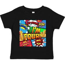 Inktastic I'm Four Comic Book Toddler T-Shirt Superhero 4th Birthday Hero Unisex