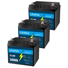 3 Pack 12V 50Ah LiFePO4 Lithium Battery, Deep Cycle, Perfect for RV, Marine