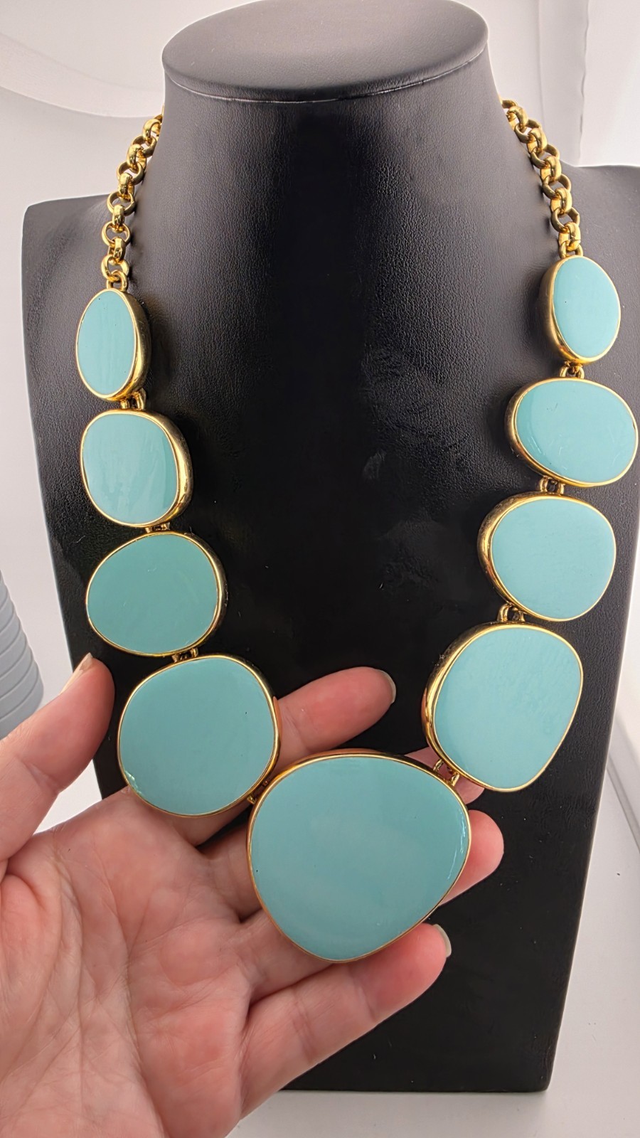 KENNETH JAY LANE KJL TURQUOISE ENAMEL BIB NECKLAC… - image 3
