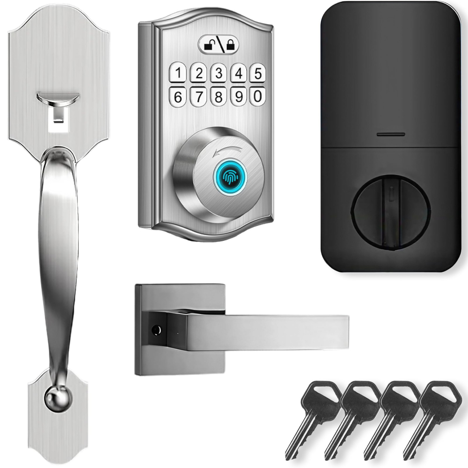 Smart Fingerprint & Keypad Door Lock with Handle Set for Front Door