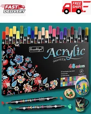 48 Colors Acrylic Paint Markers Pens Set, 24 Pack Acrylic Paint Pens with Dua...