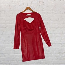 Midnight Doll Red Faux Leather Cutout Bodycon Mini Dress Long Sleeve M NWT