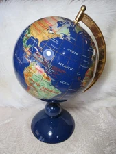 Vintage Lapis Lazuli Macheli Tabletop Desk Top Globe Inlaid Semiprecious Gems