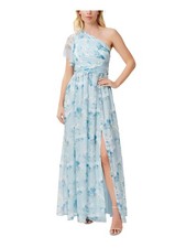 ADRIANNA PAPELL Womens Light Blue Lined Flutter Sleeve Full-Length Gown Dress 0