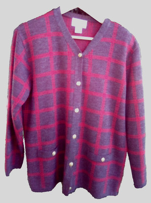 Vintage Adolfo Women's M/L V-Neck Gray Cardigan with Gold Buttons Wool Blend 