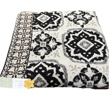 Peri Home Moroccan Tiles Cotton Black Tan Terry Loops Bath Towel 28x54 NWT