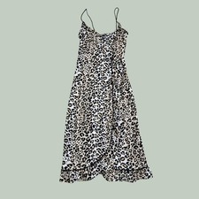Angie Animal Print Dress Black Ivory Tan Strappy V-Neck Side Button M