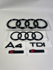 Audi A4 + TDI + S-LINE GLOSS BLACK PREMIUM BADGE SET FRONT & REAR RING 2009-2019