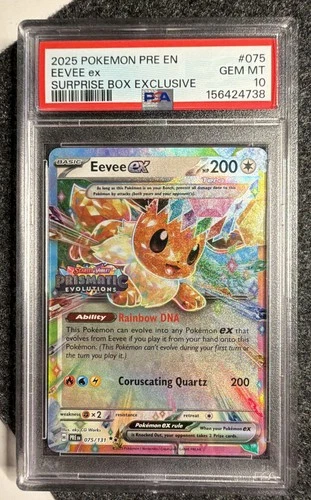 Eevee ex - (Prismatic Evolutions Stamp) 075/131  Surprise Box promo PSA 10
