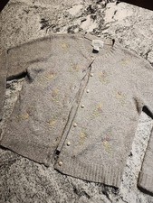 Vintage Croquet Club Gray Beaded Cropped Cardigan Ramie Lambs Wool Meduim C5