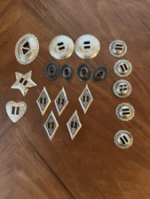 Mixed Size Lot Of 21 Slotted Nickel Conchos, Western Saddle and Leather Crafts