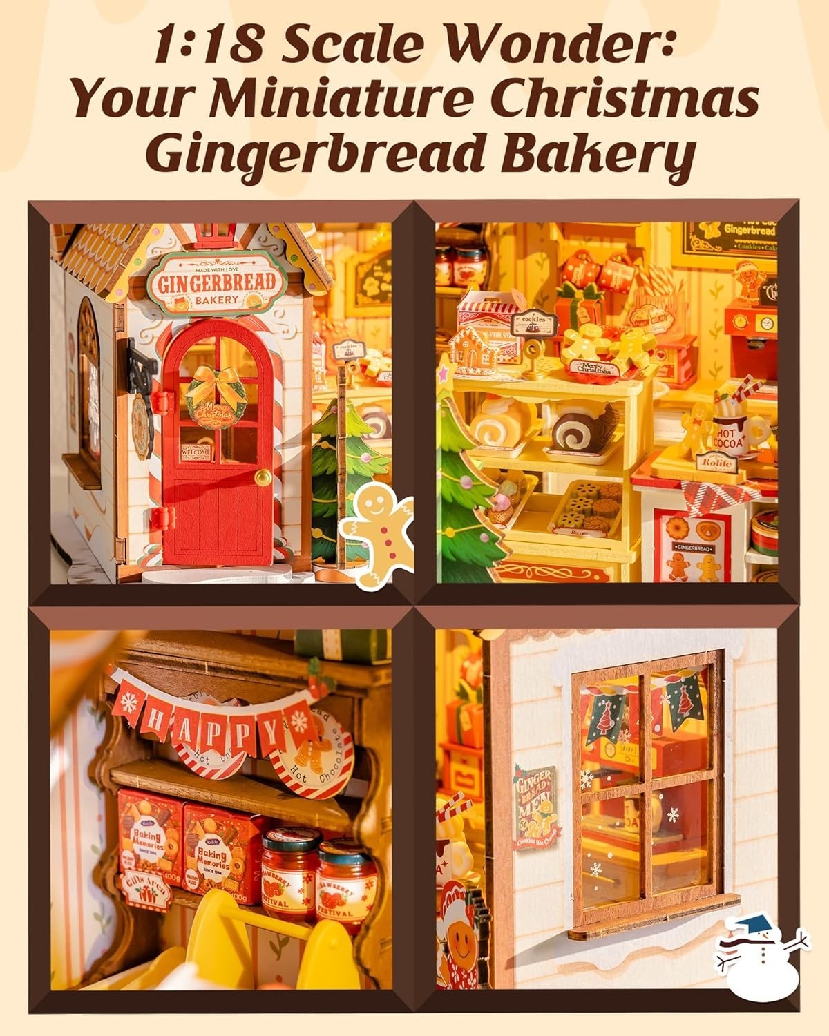 Rolife Wooden Miniature DollHouse 3D Puzzle Christmas Gingerbread LED Xmas Gifts
