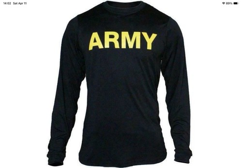 US Military Men's APFU Long Sleeve Shirt Army Black and Gold PT Fitness Large