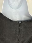 Black linen short sleeve shift dress size 6 with front zipper closure, displayed on white mannequin torso.