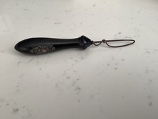 RARE ANTIQUE VICTORIAN WOOD STERLING SILVER BUTTON HOOK MUST SEE NO RES