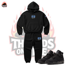 Men's 23 Hoodie Joggers Sweatpants Black Sweatsuit To Match Jordan 4 Black Cat