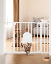 Babelio Auto Close Baby Gate with Cat Door,29-43" with Pet Door (Metal)