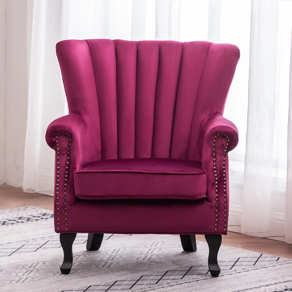 Pink velvet sale high back chair