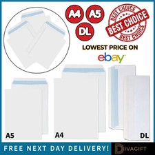WHITE ENVELOPES SELF SEAL QUALITY PLAIN 90GSM STRONG ENVELOPES IN VARIOUS SIZES