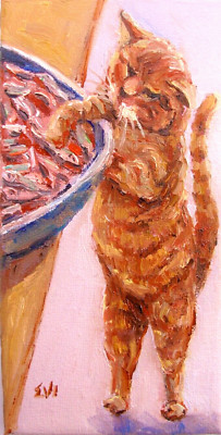 Ingwer Katze Original Ölgemälde Katze Wandbild Wanddeko Leinwand 4x8 cm