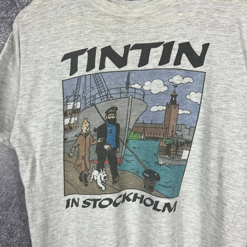 TinTin In Stockholm Comics Vintage T-Shirt Gray Size S-M - Imagen 2 de 6