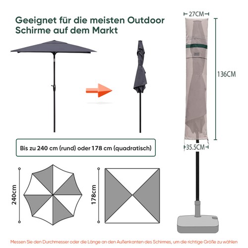 Sekey Sonnenschirm Schutzhülle Ampelschirm Abdeckung Hülle mit Reißverschluss - Bild 3 von 45