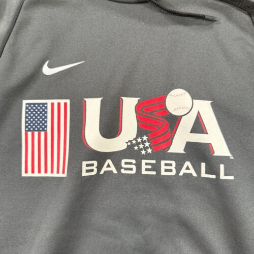 Nike USA Baseball Pullover Hoodie Mens Medium Gray Sweatshirt Fleece WBC Olympic - Picture 2 of 8