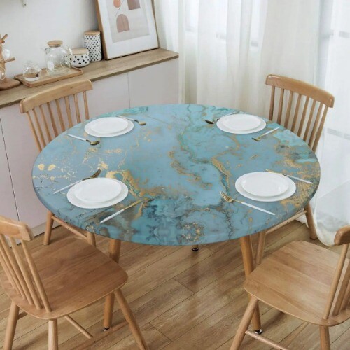 Marble Texture Oilproof Table Cover Fitted Abstract Art Backing Edge Tablecloth - Picture 17 of 45