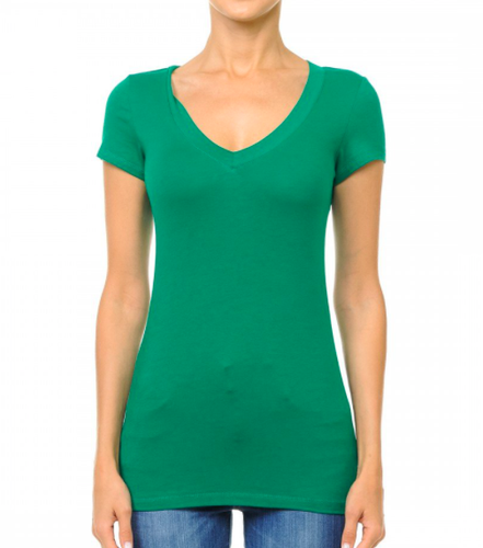 NEW Women's Basic Short Sleeve V Neck Cotton Stretch Tee- Ambiance- XS/S-M-L - Picture 5 of 34