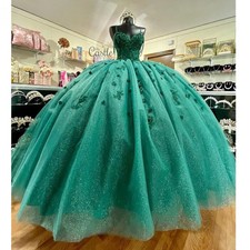 Green Ball Gown Quinceanera Dresses Beads Sweet 16 Dress Prom Party Applique