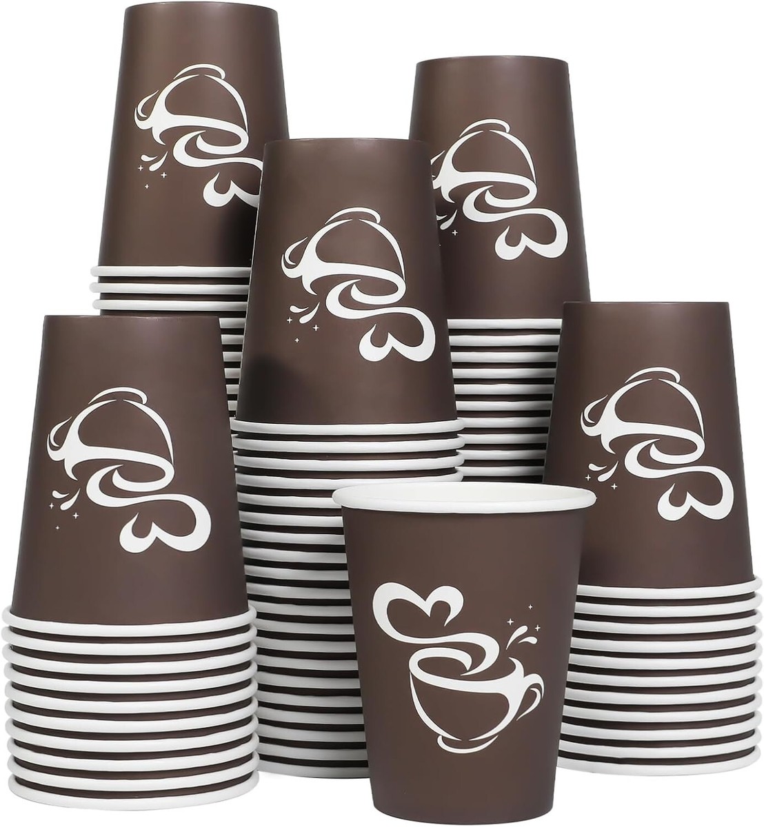 100 Count 12 oz Paper Coffee Cups,Disposable Brown Cups for Hot or Cold  Beverage