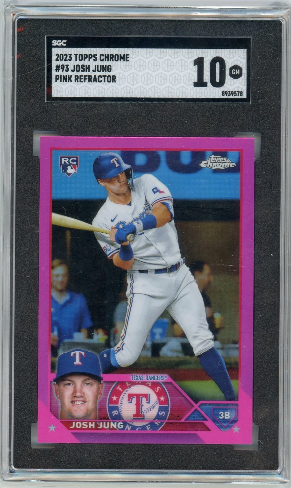 Josh Jung 2023 Topps Chrome Pink Refractor RC #93 SGC 10 GEM 💎