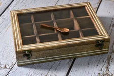 India House-Indian Wooden Engraved Spice Box-12 container,Large size- 12x9x3 in.