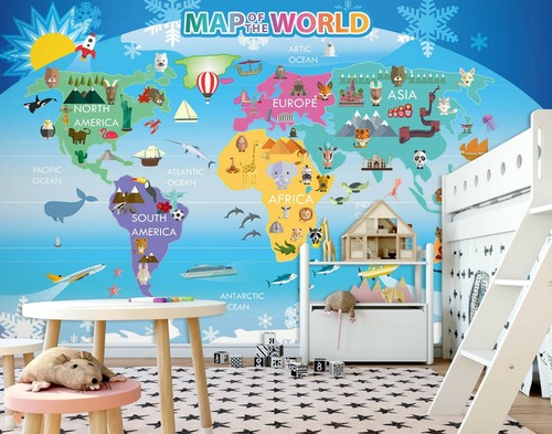 Papel Pintado Mapa del Mundo 3D Tierra Azul 486NAN Mural Extraíble Autoadhesivo Amy - Imagen 1 de 11