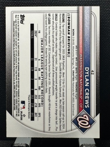 2025 Bowman MEGA Dylan Crews #42 Mojo Refractor RC - Bild 2 von 2