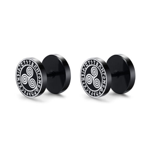 Black Stud Earrings Vegvisir Valknut Triquetra Viking Celtic Stainless Steel - Picture 7 of 20