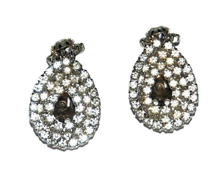 1960's Statement Drop Dangle Earrings Sparkly Rhi… - image 1