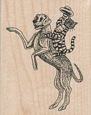 Cat Riding Dog 3 1/4 x 4" Rubber Stamp, Dog Stamp, Dog Lover Stamp