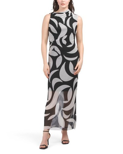 New Donna Morgan Black and White Abstract Pattern Mesh Maxi Dress sz 10 - Picture 2 of 3
